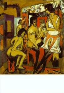 ; Akte im Atelier (rückseitig: Zirkusszene) , 1912