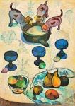 Gauguin Paul; Stillleben mit drei Hündchen , 1888