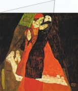 Junger Mädchenakt im ockerfarbigen Tuch Postkarte Egon Schiele