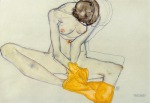 Schiele Egon; Girl (Female Nude with Yellow Cloth) , 1913