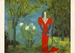 Thöny Wilhelm; Dame in rotem Kleid zwischen Bäumen , um 1942